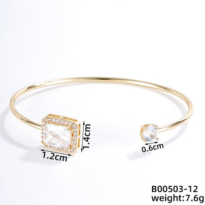 Casual Simple Style Classic Style Geometric Heart Shape Flower Copper Zircon Silver Plated Bangle