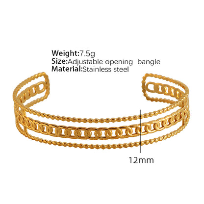 Vintage Style Exaggerated Round Feather Titanium Steel Irregular Hollow Out 18k Gold Plated Bangle