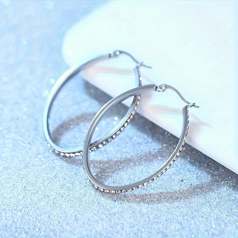 1 Pair Punk Solid Color Plating Inlay Stainless Steel Rhinestones 18k Gold Plated Hoop Earrings