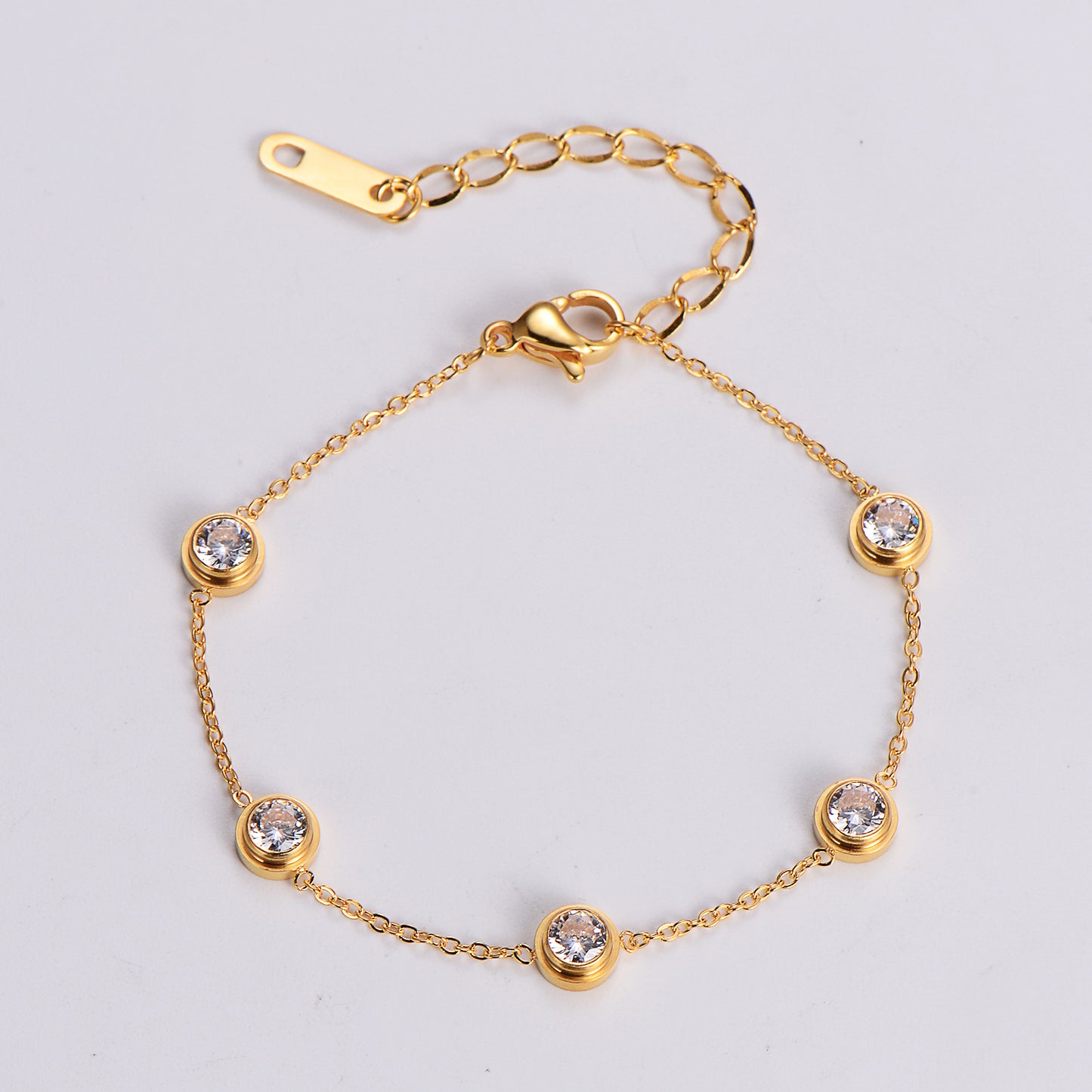 Elegant Simple Style Round Stainless Steel Plating Inlay Zircon 18k Gold Plated Bracelets