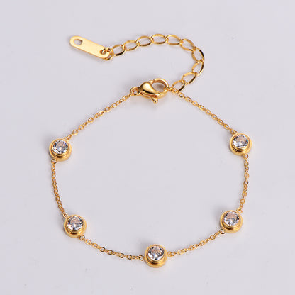 Elegant Simple Style Round Stainless Steel Plating Inlay Zircon 18k Gold Plated Bracelets