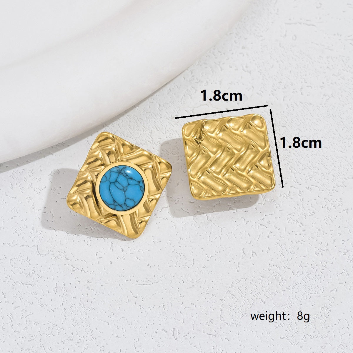 1 Pair Vintage Style Square Plating Inlay Stainless Steel Artificial Pearls Turquoise Ear Studs