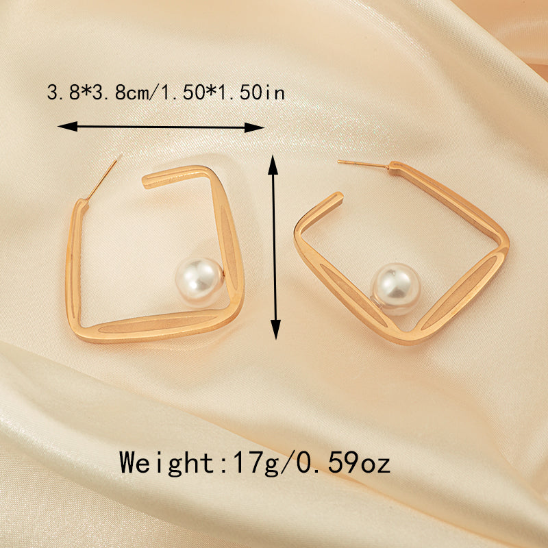 1 Pair Elegant Glam Square Plating Inlay Stainless Steel Artificial Pearls Gold Plated Earrings