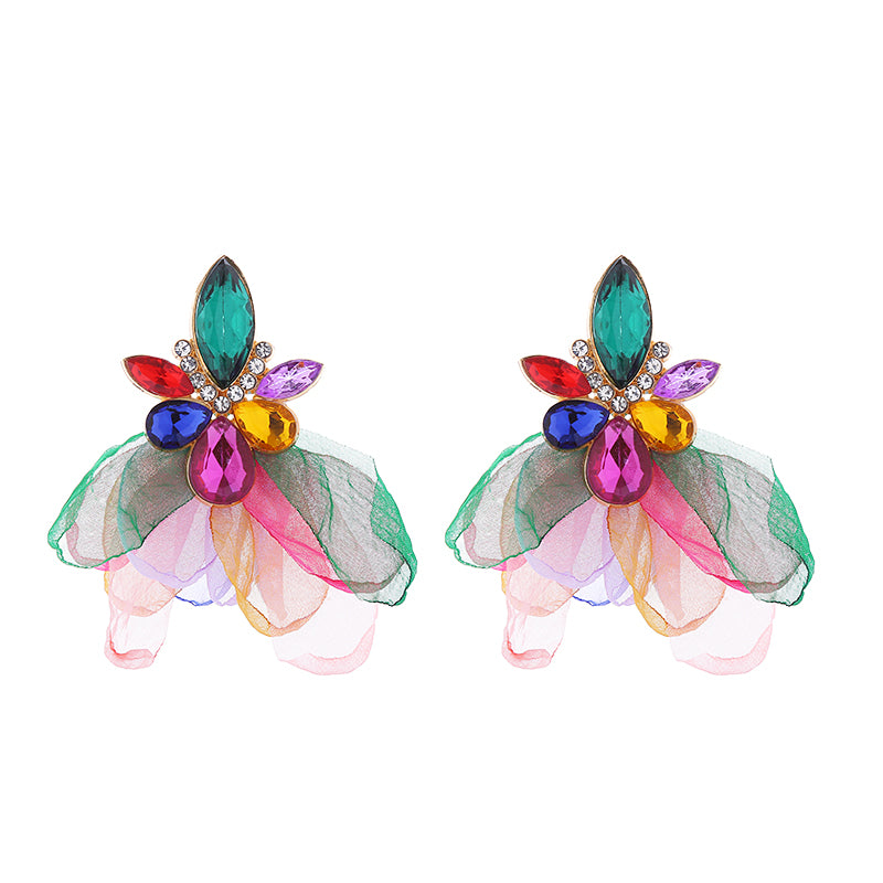 1 Pair Elegant Petal Plating Inlay Alloy Rhinestones Glass Drill Gold Plated Drop Earrings