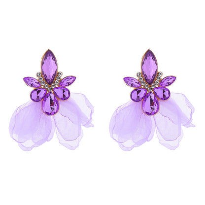 1 Pair Elegant Petal Plating Inlay Alloy Rhinestones Glass Drill Gold Plated Drop Earrings