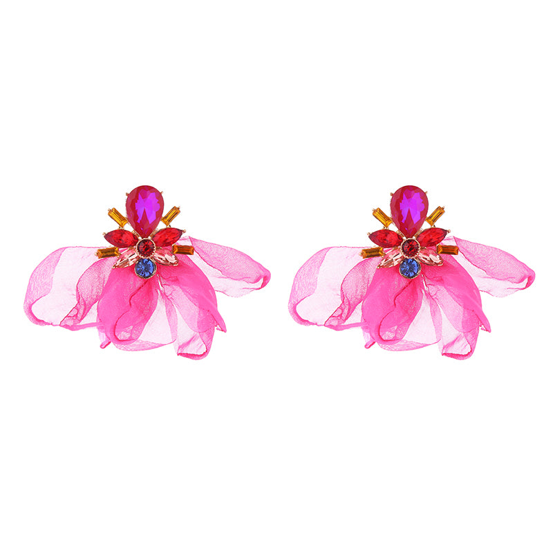 1 Pair Elegant Petal Plating Inlay Alloy Rhinestones Glass Drill Gold Plated Drop Earrings