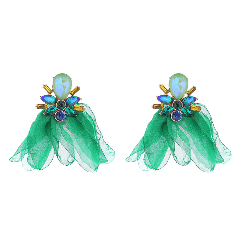 1 Pair Elegant Petal Plating Inlay Alloy Rhinestones Glass Drill Gold Plated Drop Earrings