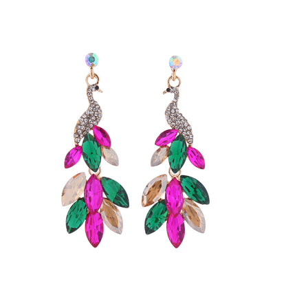 1 Pair Elegant Peacock Plating Inlay Alloy Rhinestones Gold Plated Drop Earrings