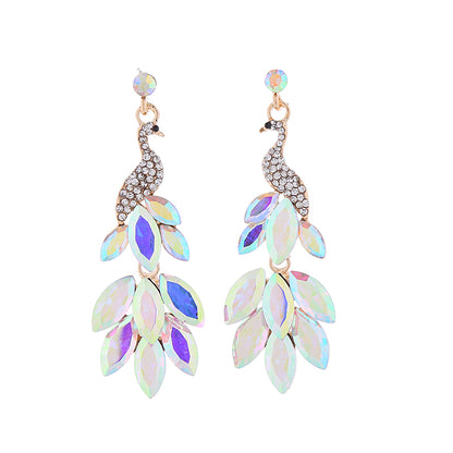 1 Pair Elegant Peacock Plating Inlay Alloy Rhinestones Gold Plated Drop Earrings