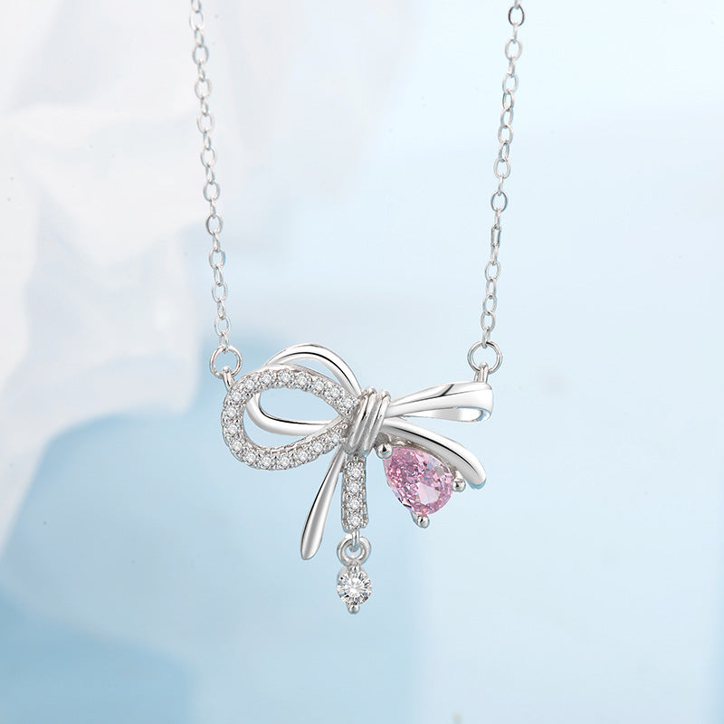 Elegant Simple Style Butterfly Bow Knot Sterling Silver Plating Inlay Zircon Silver Plated Necklace