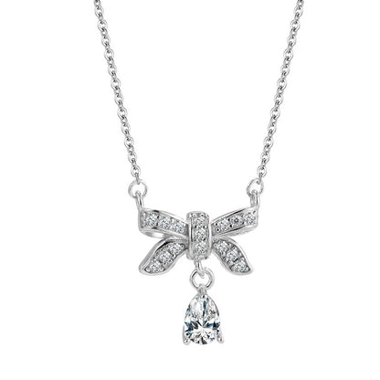 Elegant Simple Style Butterfly Bow Knot Sterling Silver Plating Inlay Zircon Silver Plated Necklace