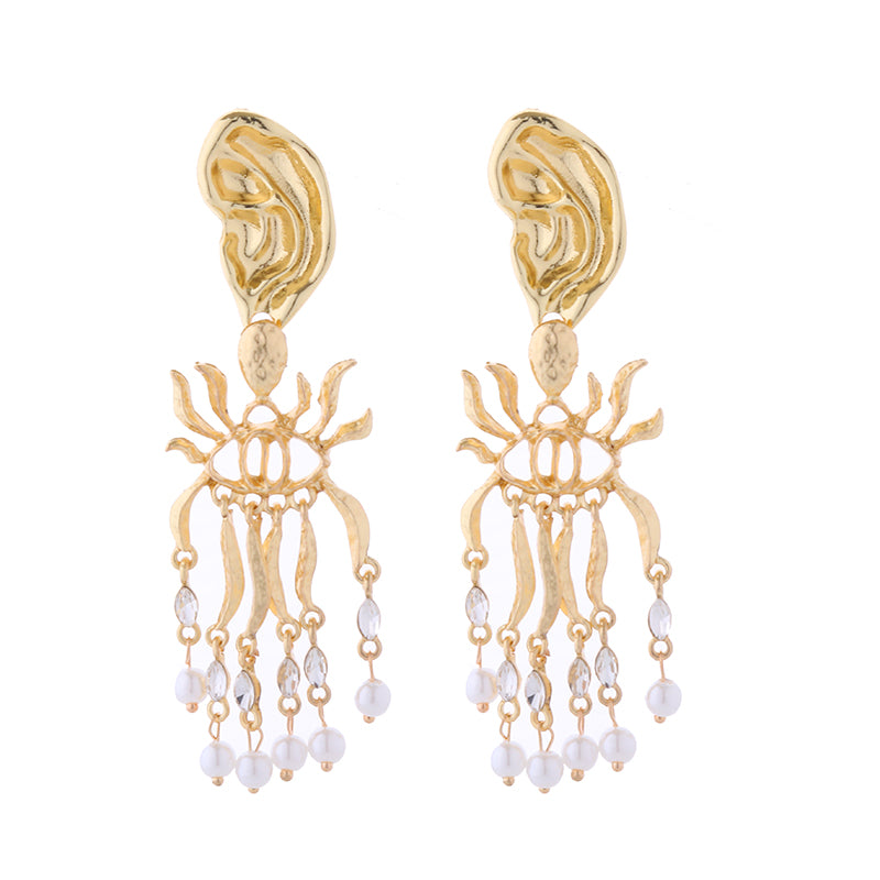 1 Pair Glam Retro Geometric Plating Inlay Alloy Artificial Pearls Rhinestones Gold Plated Drop Earrings