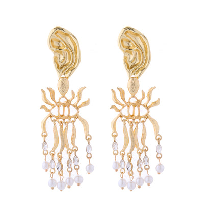 1 Pair Glam Retro Geometric Plating Inlay Alloy Artificial Pearls Rhinestones Gold Plated Drop Earrings