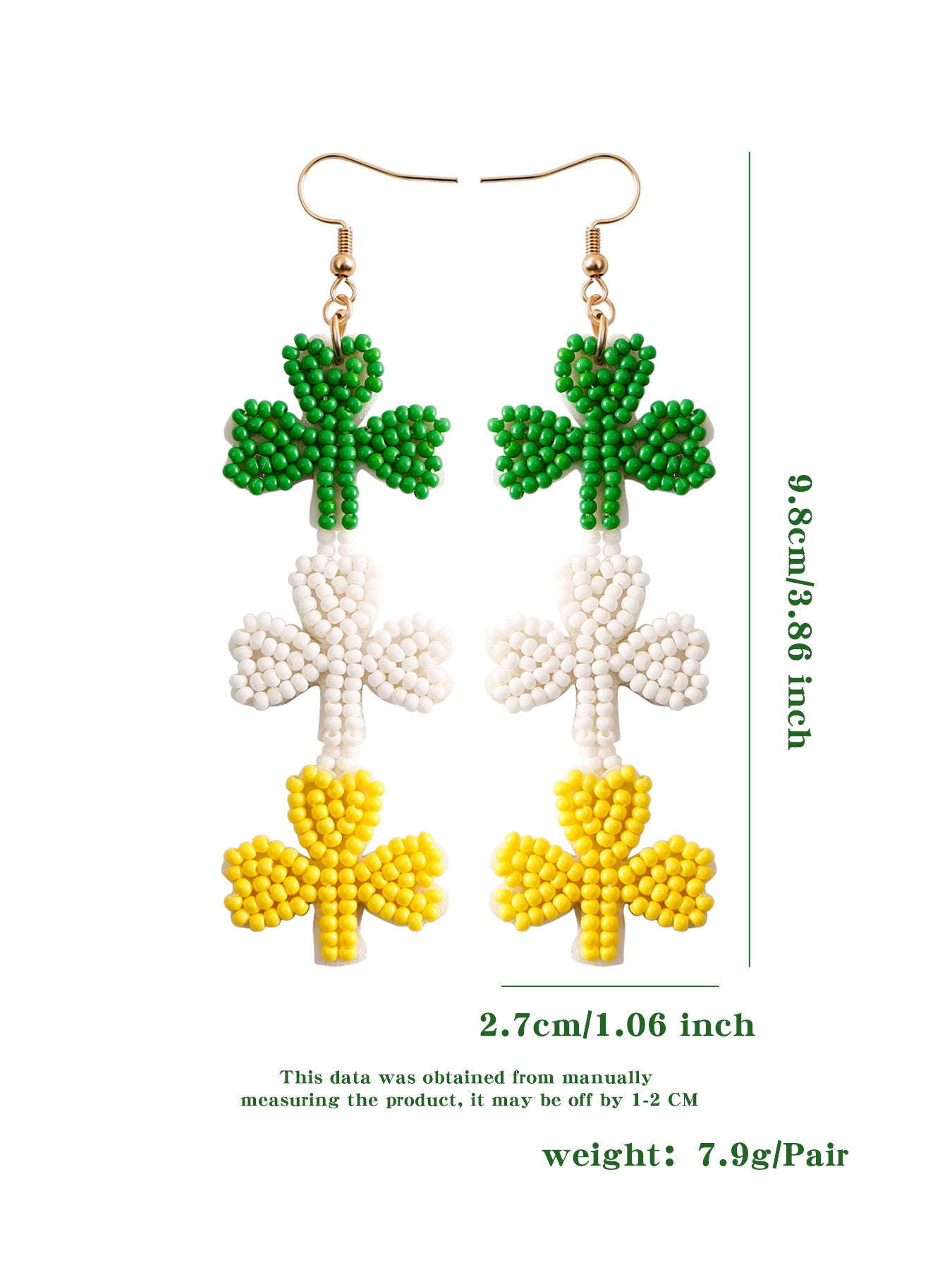 1 Pair Ig Style Shamrock Letter Beaded Handmade Seed Bead Drop Earrings