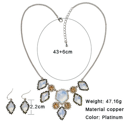 Glam Luxurious Geometric Copper Plating Inlay Glass Zircon Platinum Plated Earrings Necklace