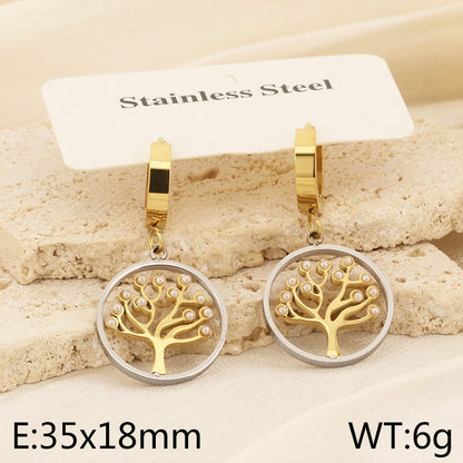 1 Pair Simple Style Life Tree Snake Plating Inlay Titanium Steel Artificial Pearls Rhinestones Drop Earrings