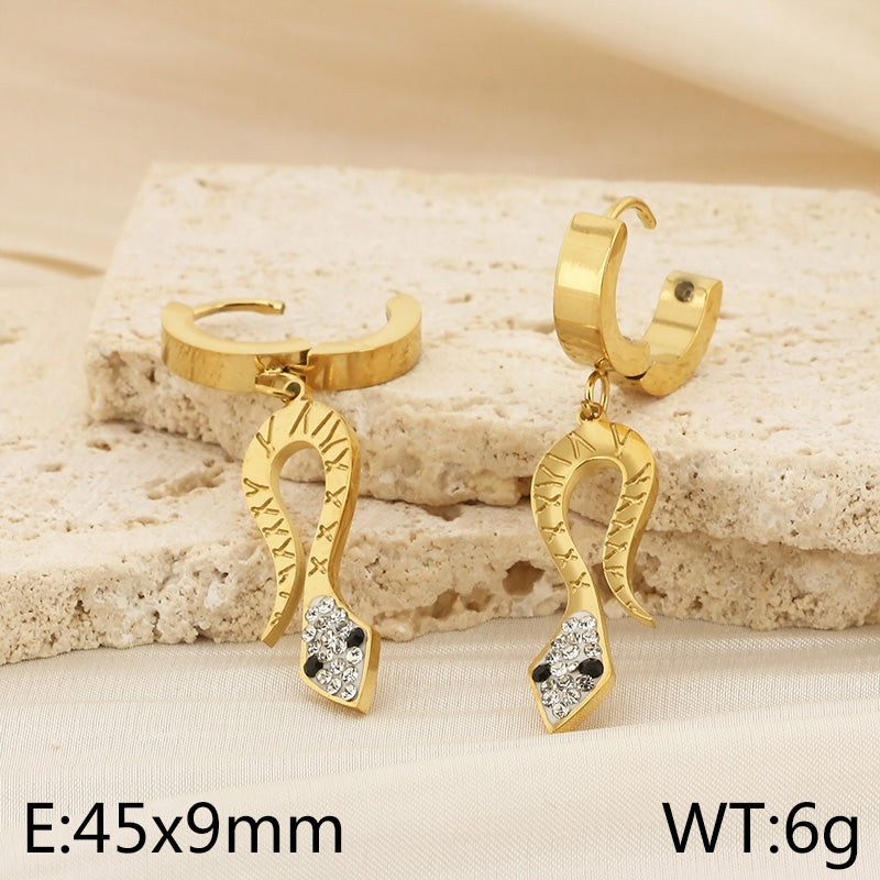 1 Pair Simple Style Life Tree Snake Plating Inlay Titanium Steel Artificial Pearls Rhinestones Drop Earrings