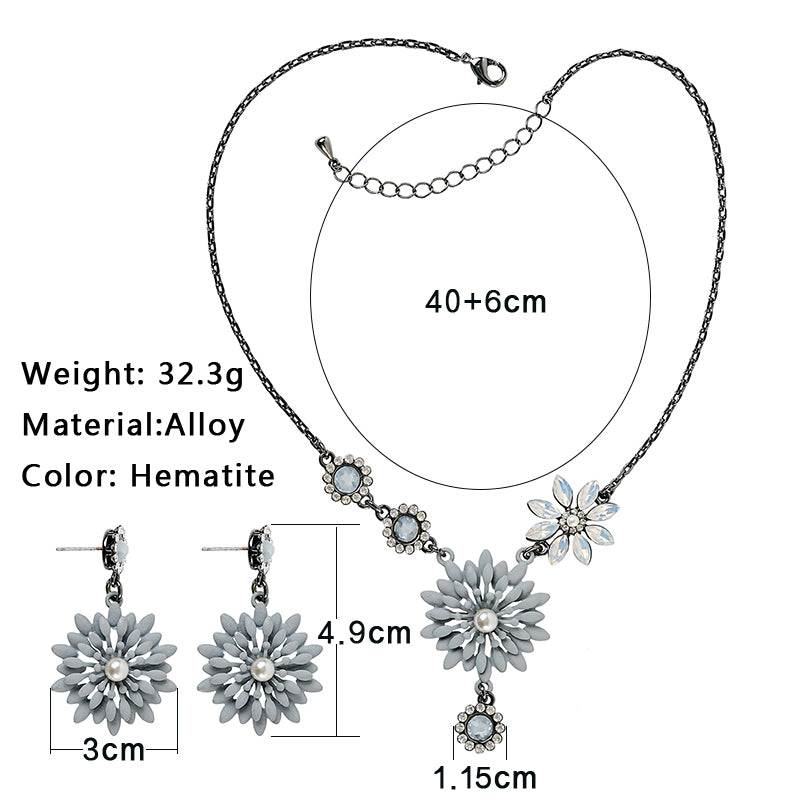 Glam Shiny Flower Alloy Inlay Artificial Pearls Glass Zircon Women's Earrings Necklace