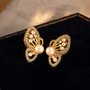 1 Pair Elegant Retro Sweet Butterfly Plating Inlay Copper Artificial Pearls Rhinestones 18k Gold Plated Ear Studs