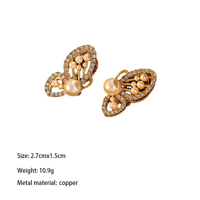 1 Pair Elegant Retro Sweet Butterfly Plating Inlay Copper Artificial Pearls Rhinestones 18k Gold Plated Ear Studs