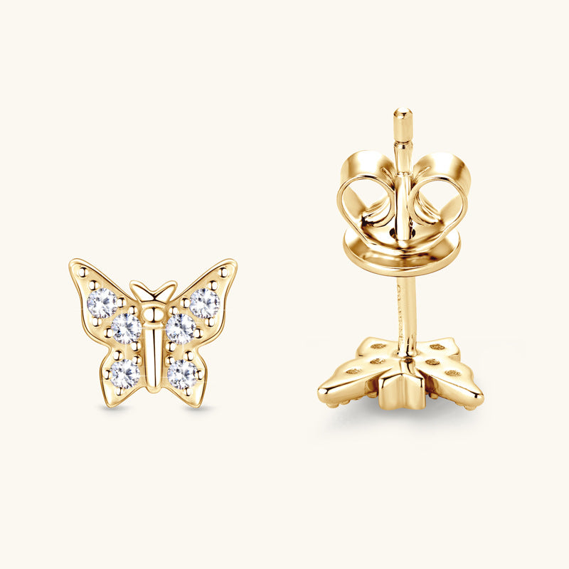 Simple Style Butterfly Sterling Silver Gra Plating Inlay Moissanite Ear Studs