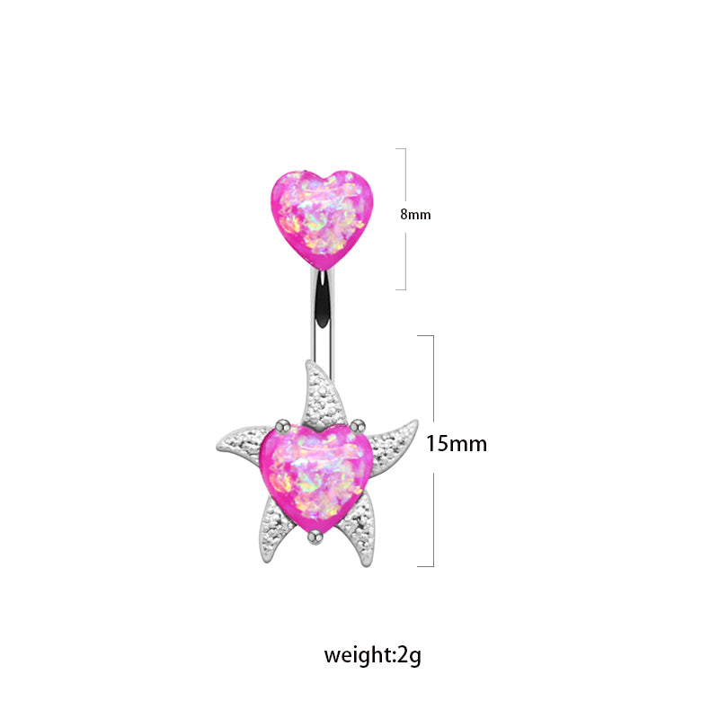 1 Piece Belly Rings Elegant Heart Shape Butterfly Stainless Steel Plating Inlay Rhinestones Opal Belly Ring