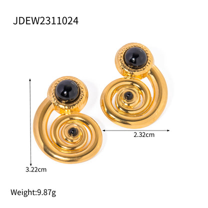 1 Pair Ig Style Spiral Stripe Plating Inlay Stainless Steel Natural Stone 18k Gold Plated Ear Studs