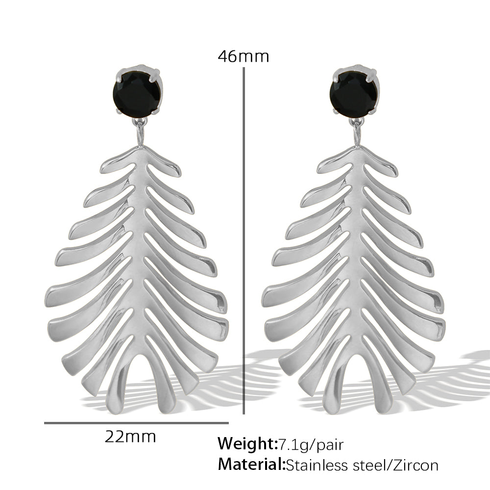 1 Pair Elegant Vintage Style Feather Plating Inlay Titanium Steel Zircon 18k Gold Plated Drop Earrings