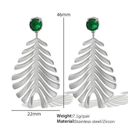 1 Pair Elegant Vintage Style Feather Plating Inlay Titanium Steel Zircon 18k Gold Plated Drop Earrings