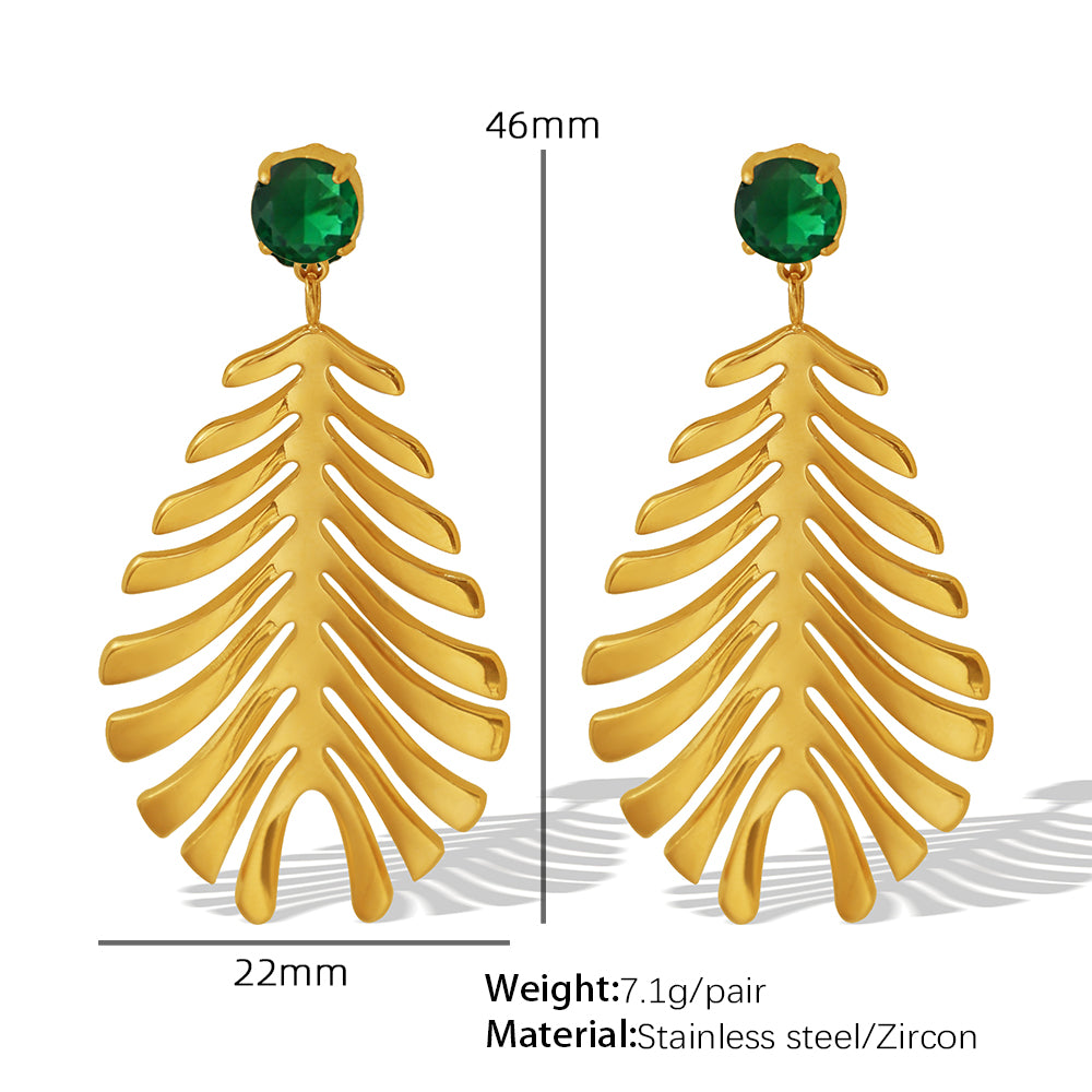 1 Pair Elegant Vintage Style Feather Plating Inlay Titanium Steel Zircon 18k Gold Plated Drop Earrings