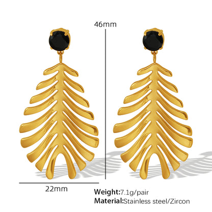 1 Pair Elegant Vintage Style Feather Plating Inlay Titanium Steel Zircon 18k Gold Plated Drop Earrings