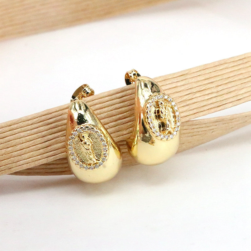 1 Pair Retro Simple Style Water Droplets Plating Inlay Copper Zircon 18k Gold Plated Ear Studs