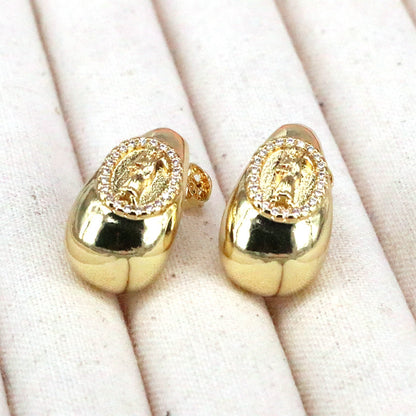 1 Pair Retro Simple Style Water Droplets Plating Inlay Copper Zircon 18k Gold Plated Ear Studs