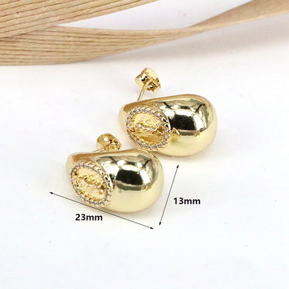 1 Pair Retro Simple Style Water Droplets Plating Inlay Copper Zircon 18k Gold Plated Ear Studs