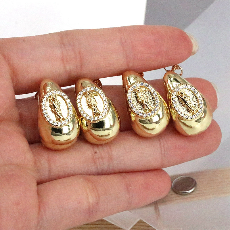 1 Pair Retro Simple Style Water Droplets Plating Inlay Copper Zircon 18k Gold Plated Ear Studs