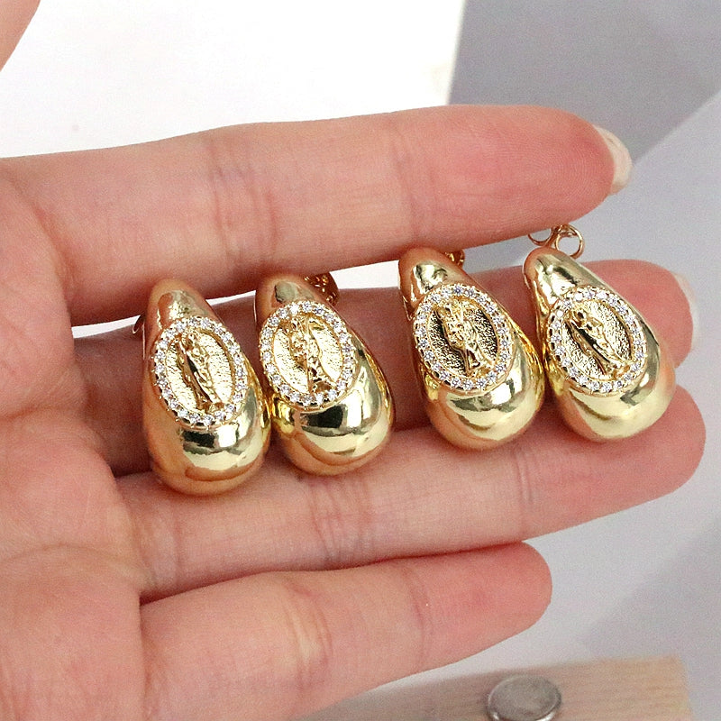 1 Pair Retro Simple Style Water Droplets Plating Inlay Copper Zircon 18k Gold Plated Ear Studs