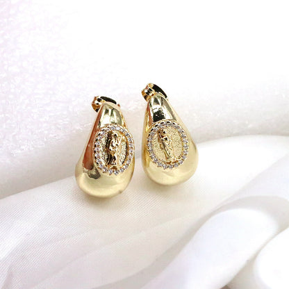 1 Pair Retro Simple Style Water Droplets Plating Inlay Copper Zircon 18k Gold Plated Ear Studs