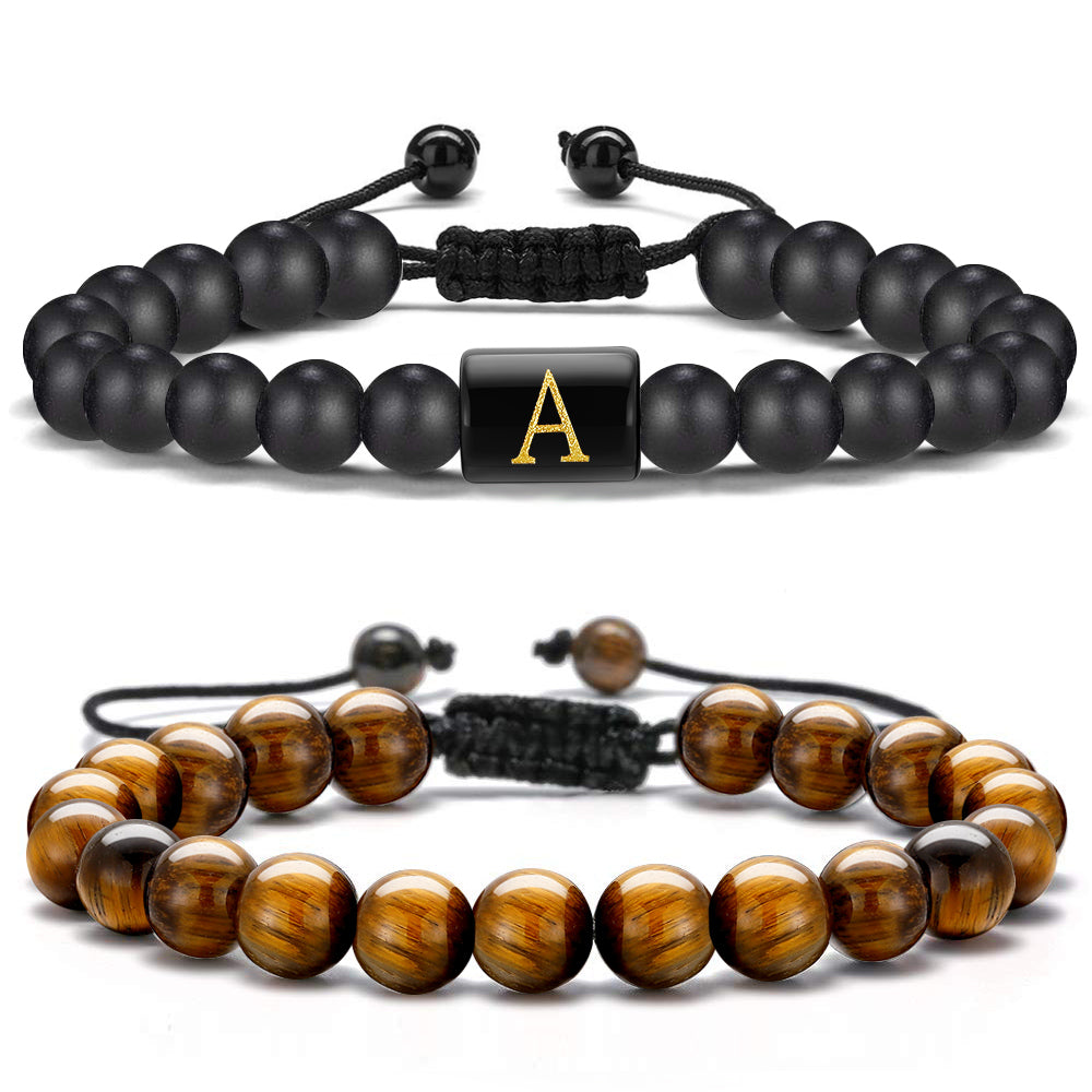 Hip-hop Letter Volcanic Rock Beaded Bracelets