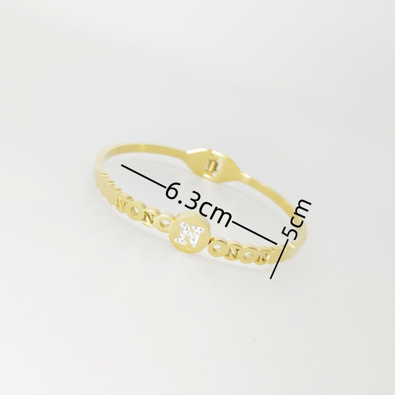 Elegant Glam Geometric Letter Titanium Steel Plating Inlay Rhinestones 18k Gold Plated Bangle