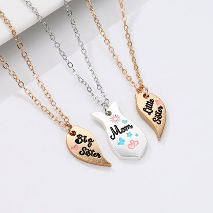 Simple Style Heart Shape Alloy Enamel Plating Mother's Day Mother&daughter Pendant Necklace