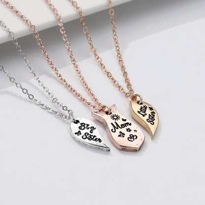 Simple Style Heart Shape Alloy Enamel Plating Mother's Day Mother&daughter Pendant Necklace