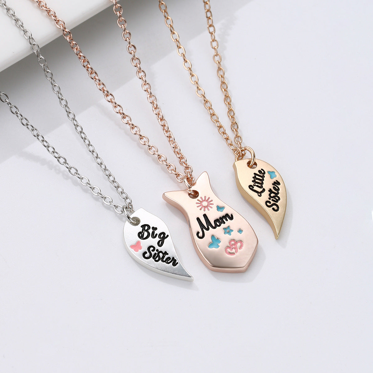 Simple Style Heart Shape Alloy Enamel Plating Mother's Day Mother&daughter Pendant Necklace