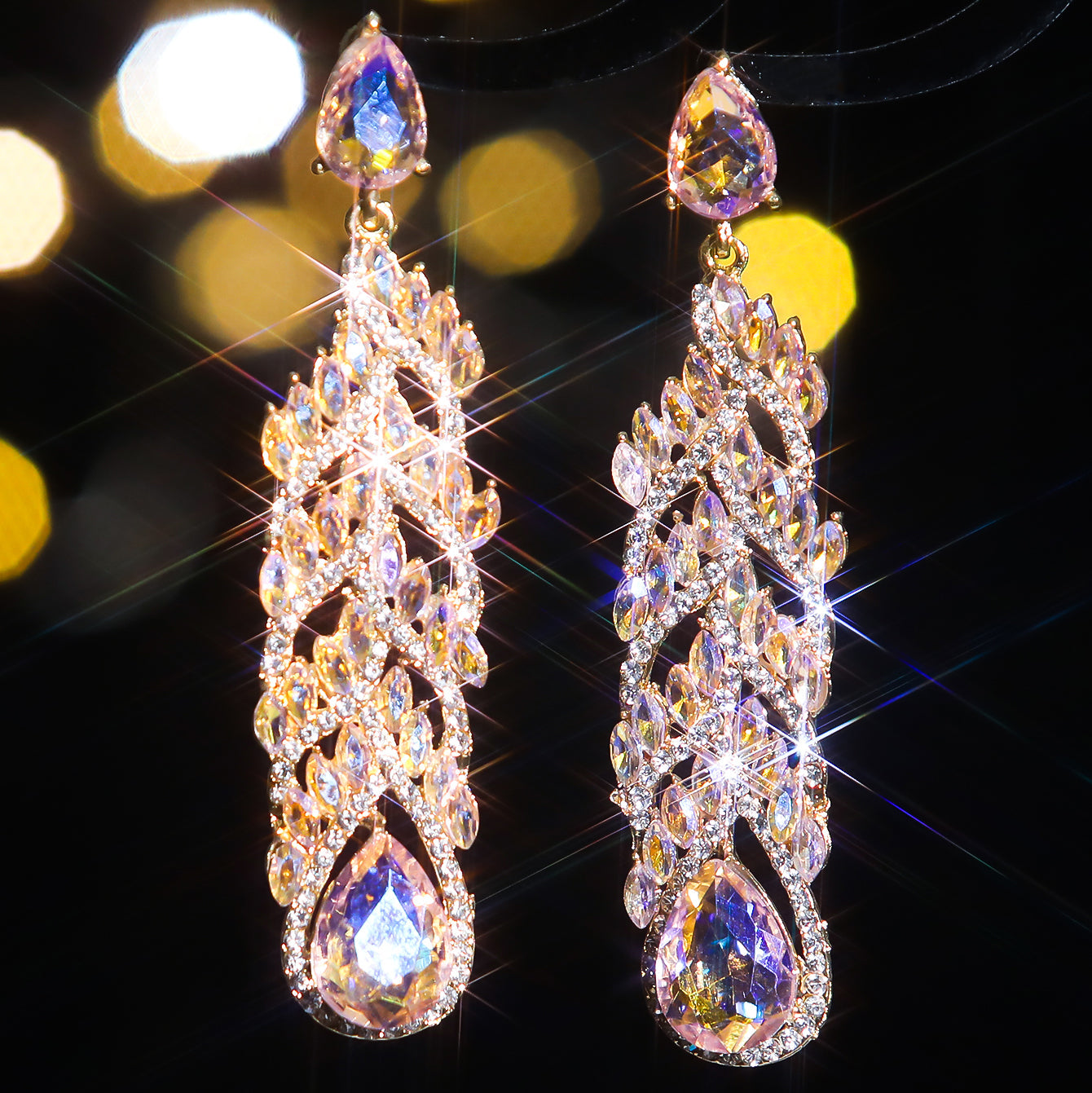 1 Pair Elegant Oval Inlay Alloy Rhinestones Zircon Drop Earrings