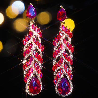 1 Pair Elegant Oval Inlay Alloy Rhinestones Zircon Drop Earrings