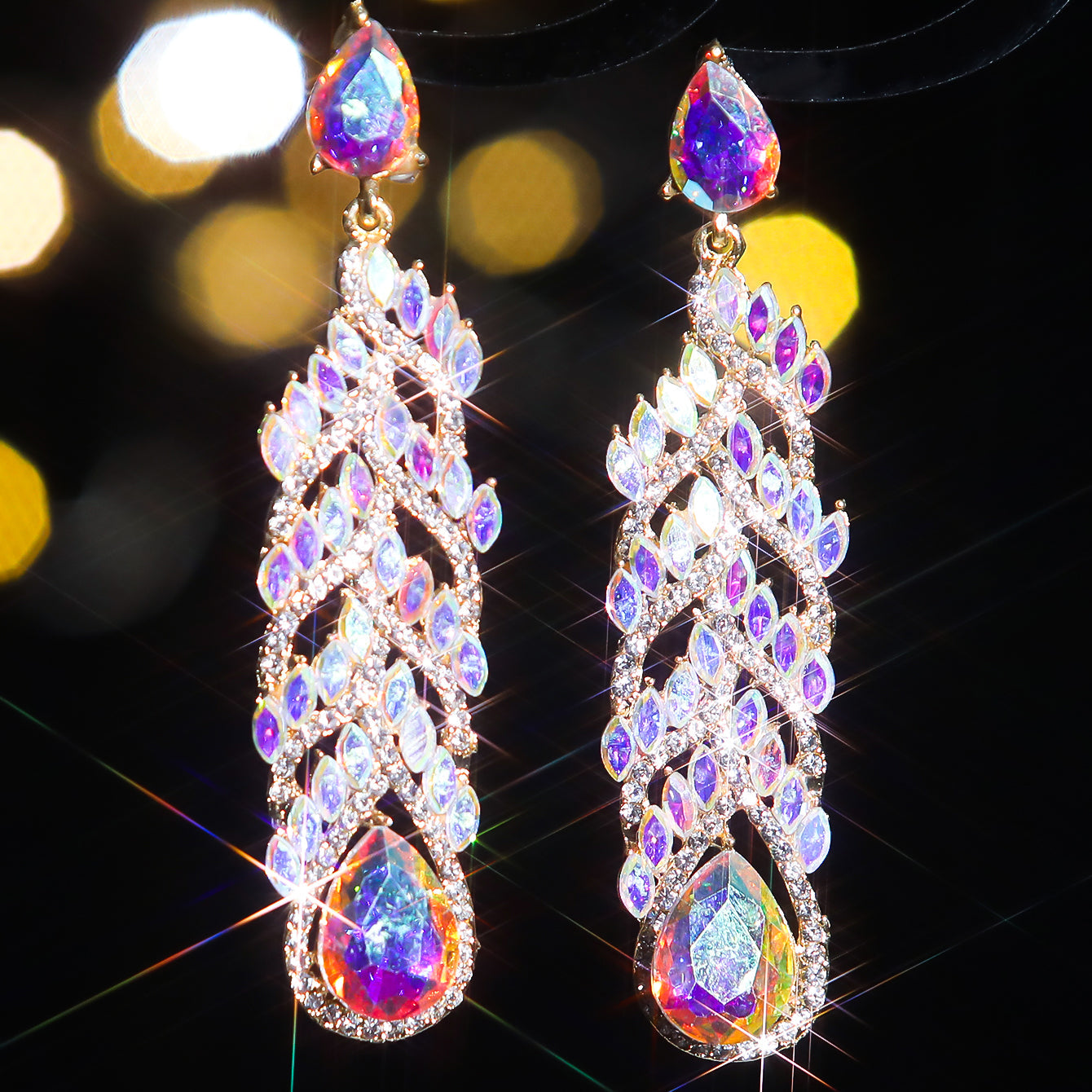 1 Pair Elegant Oval Inlay Alloy Rhinestones Zircon Drop Earrings