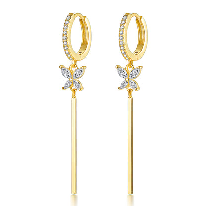 1 Pair Luxurious Simple Style Shiny Tassel Butterfly Plating Inlay Sterling Silver Zircon 18k Gold Plated White Gold Plated Drop Earrings