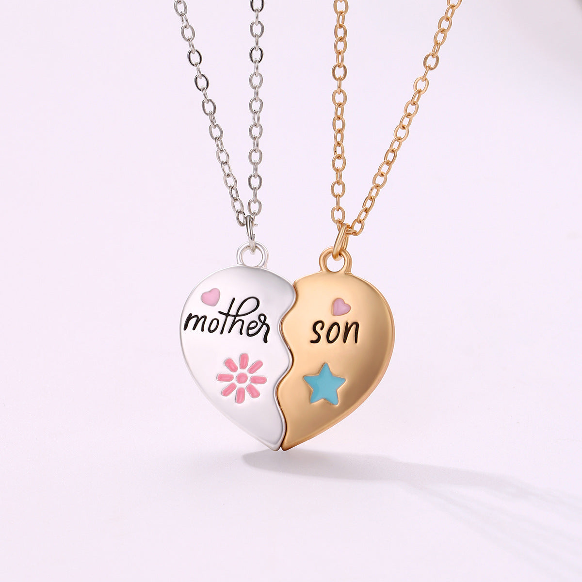 Ig Style Heart Shape Alloy Enamel Plating Mother's Day Mother&son Pendant Necklace