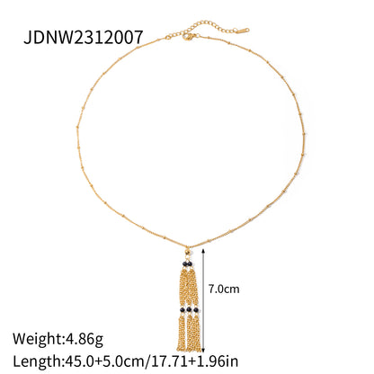 Ig Style Simple Style Tassel Stainless Steel Plating Inlay Natural Stone 18k Gold Plated Earrings Necklace