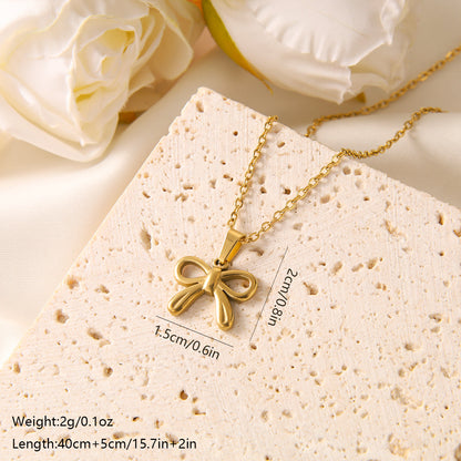 Vintage Style Simple Style Geometric Dragonfly Bow Knot Stainless Steel Plating 18k Gold Plated Pendant Necklace