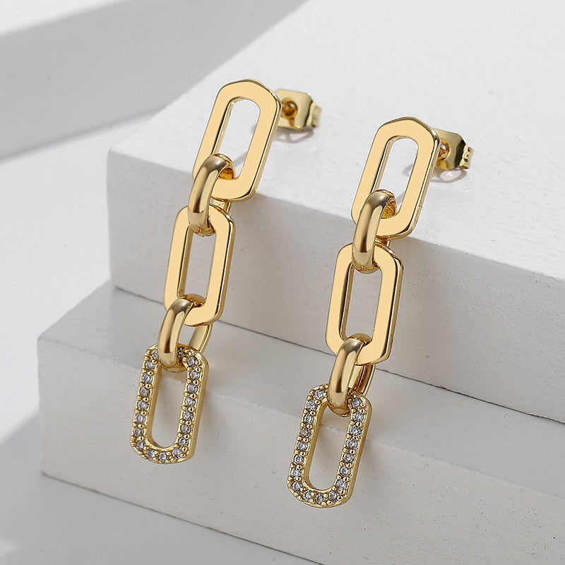 1 Pair Casual Simple Style Chain Copper Zircon White Gold Plated Drop Earrings